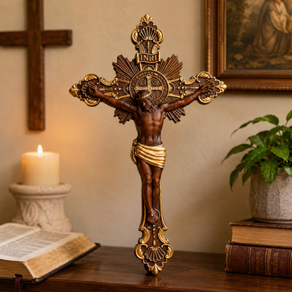 St. Benedict Exorcism Cross wood carved - Bless you and your family