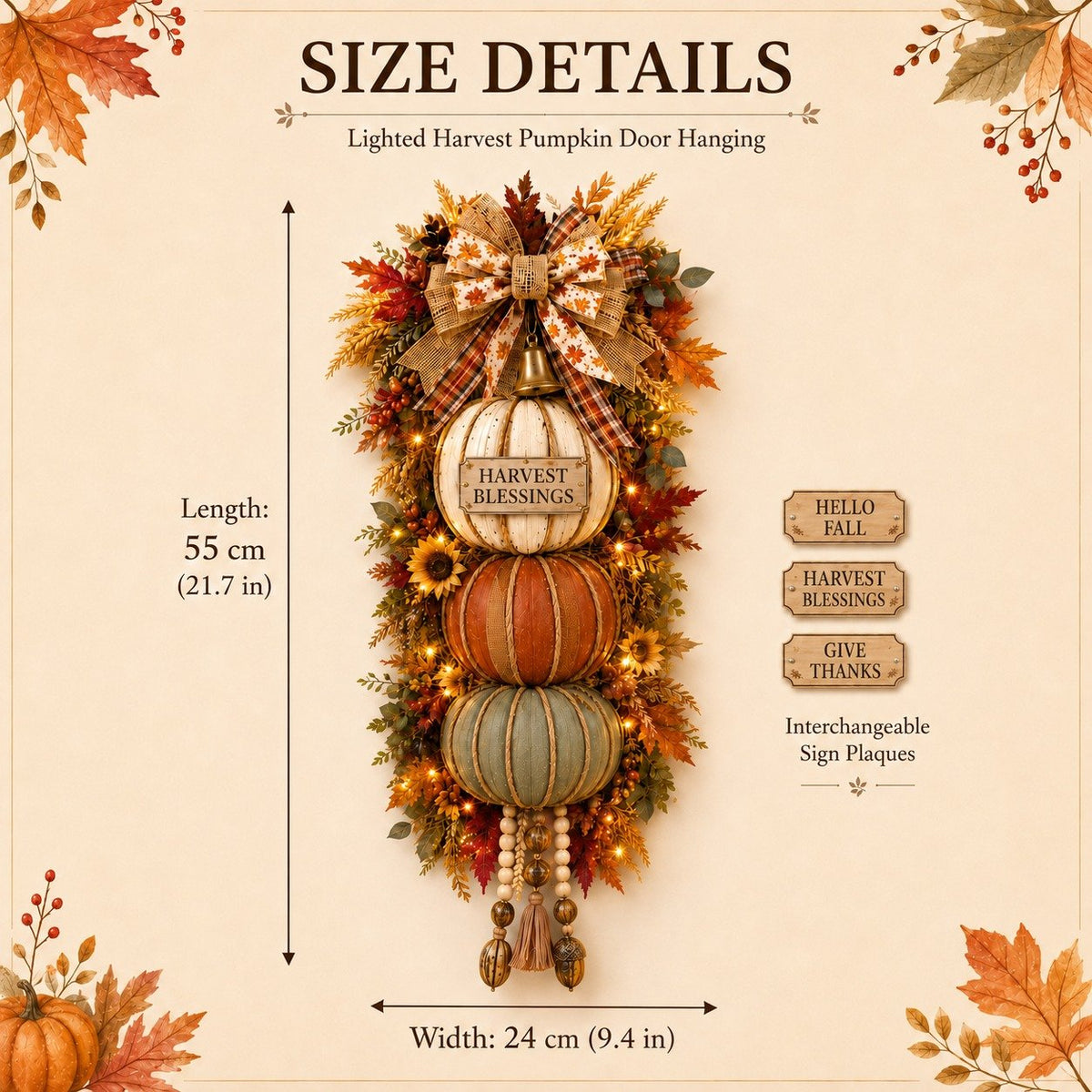 🎁 Last Day 50% OFF✨-🎄Lighted Stacked Pumpkin Fall Door Decorfor Cozy Autumn Home Entryway Charm 🍂