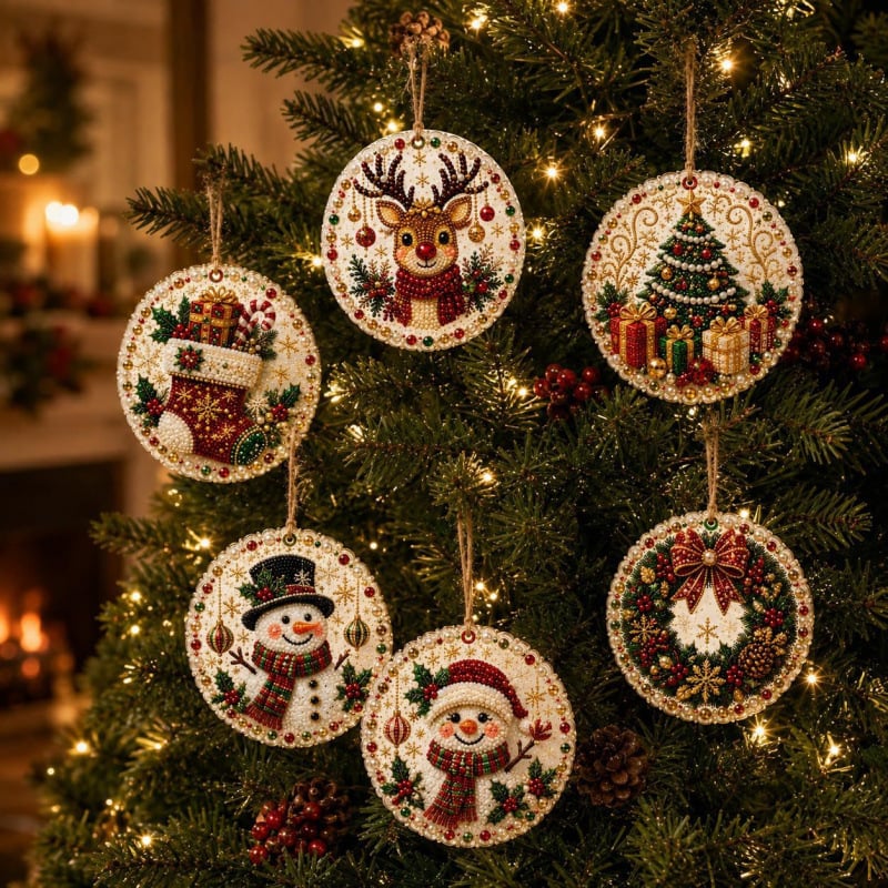 🔥Hot Sale 49% Off🎄Christmas DIY Diamond Painting Ornaments Kit (6-Piece) – Xmas Tree Hanging Craft Decoration