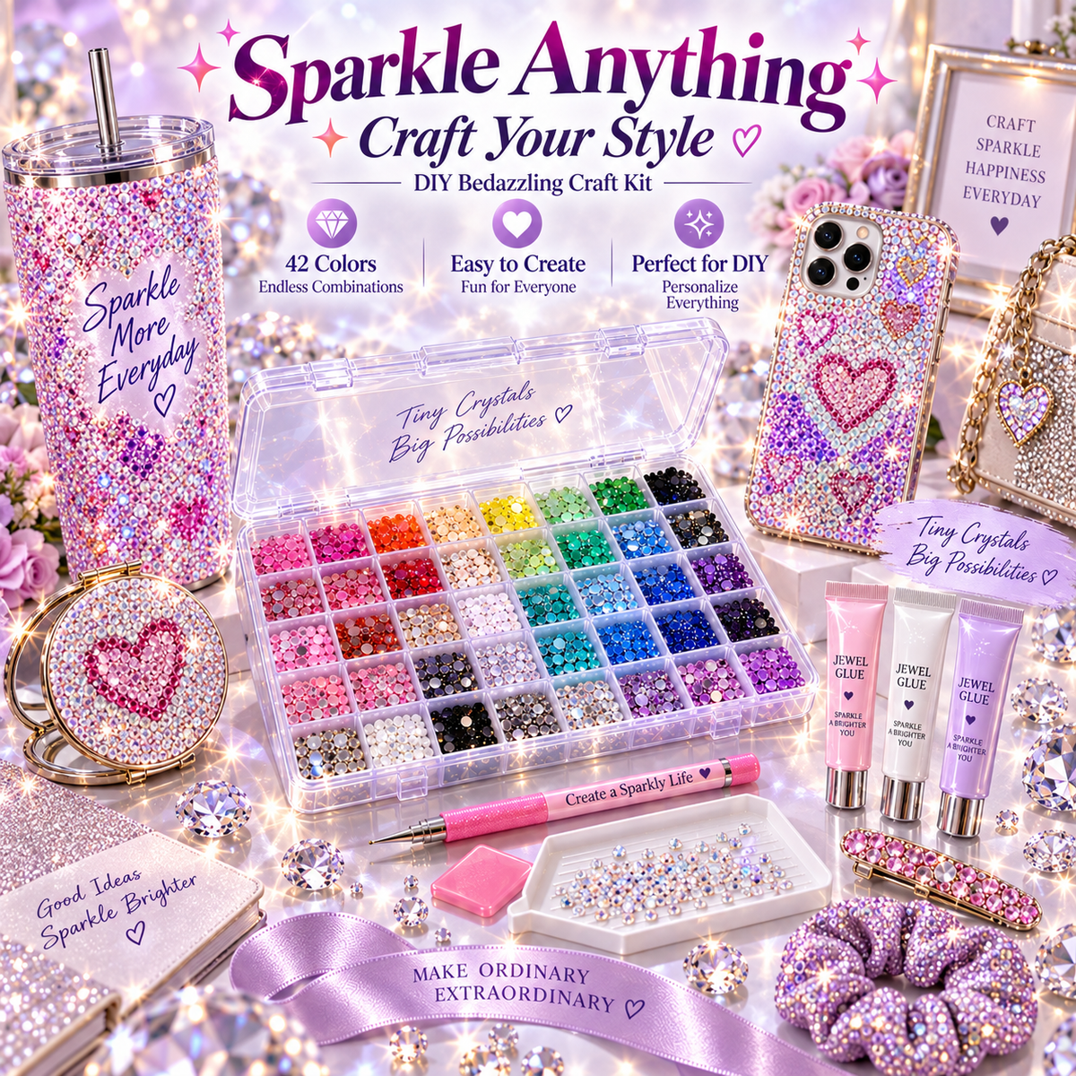 💎Ultimate Crystal Bedazzling Kit✨ – Multi-Color Flatback Rhinestones & DIY Tools