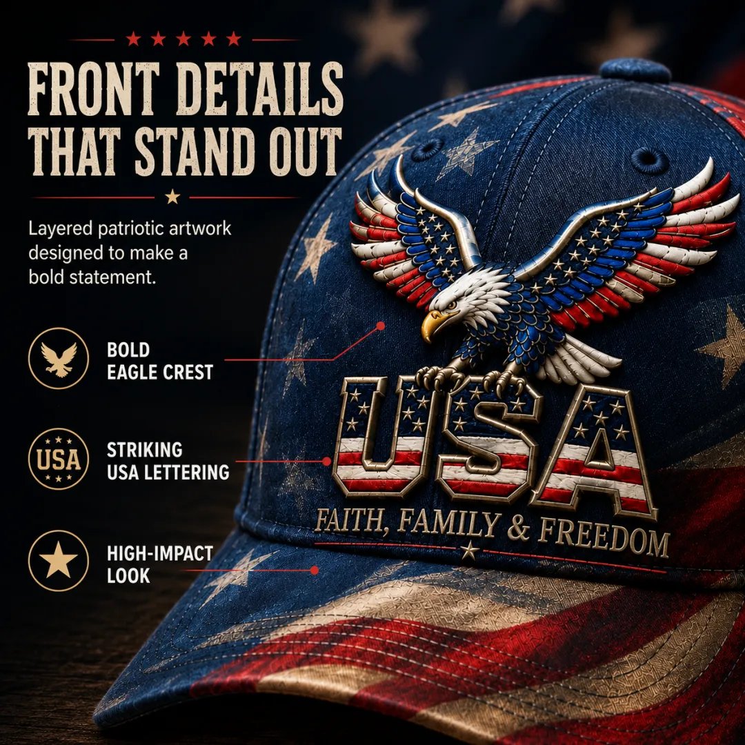🦅 USA Faith, Family & Freedom Embroidered Vintage Cap | Patriotic Eagle Baseball Hat for Everyday American Pride