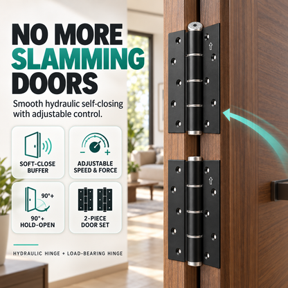 Hydraulic Self-Closing Door Hinge Set – Adjustable Soft Close & 90° Hold-Open