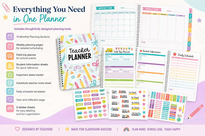 🍎 Undated Teacher Planner 2026–2027 | Weekly & Monthly Classroom Organizer for Lesson Planning, Scheduling & Teacher Productivity