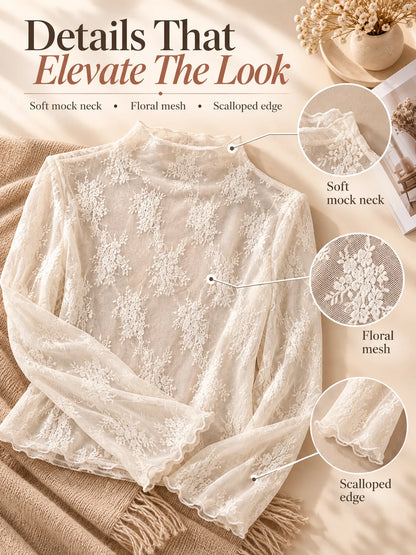 🌸 Floral Lace Mesh Tops | Elegant Layering Set
