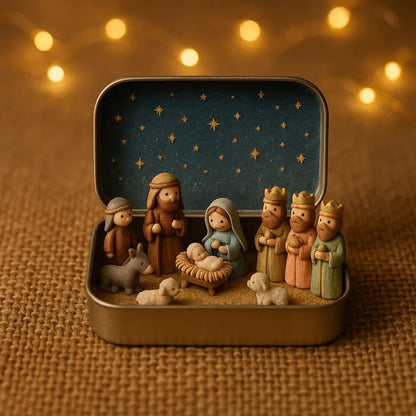 🔥Last Day 50% OFF - ✝️ Religious Pocket-Size Mini Nativity Scene Set with Storage Box