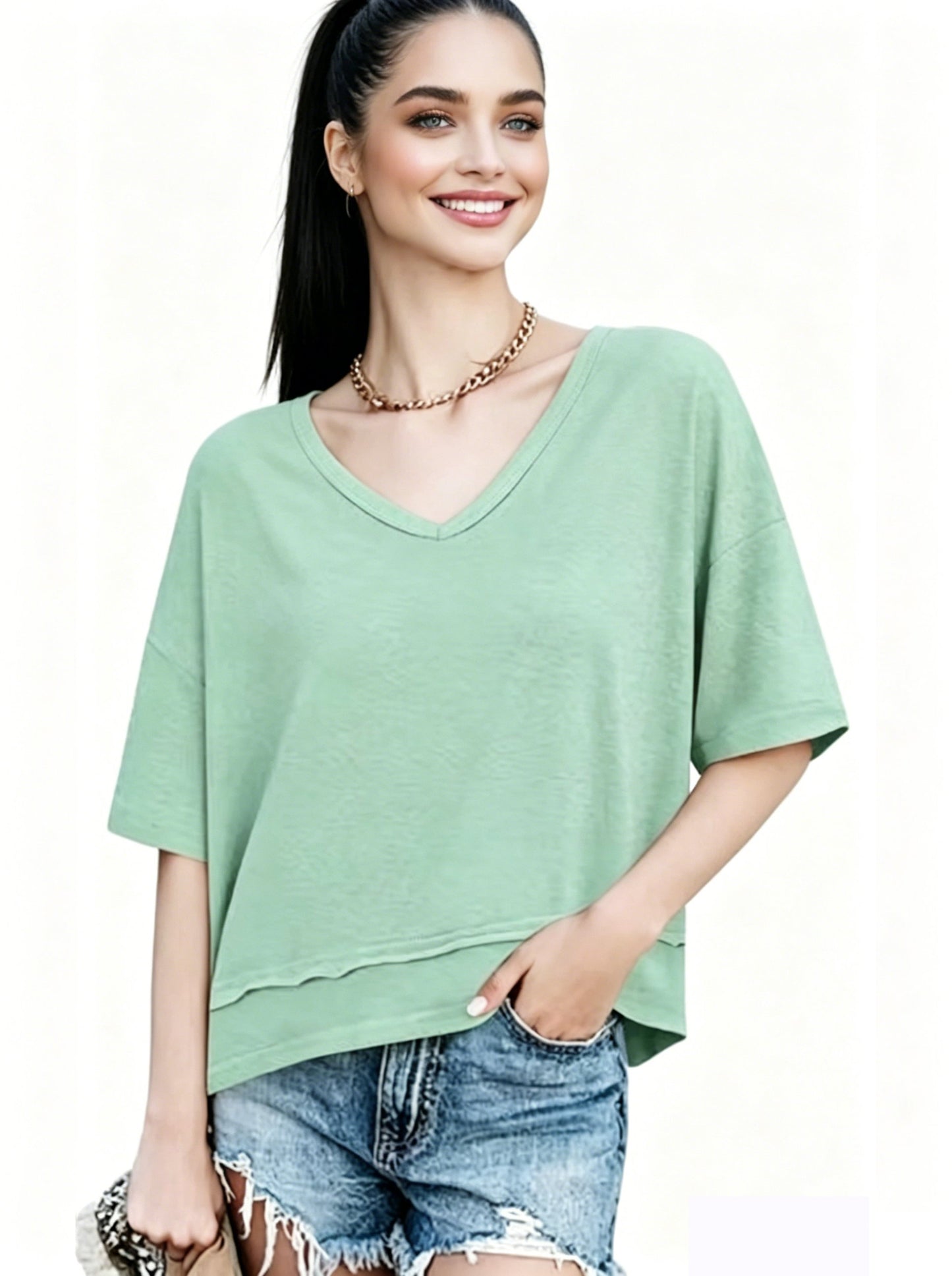 Women's Summer V Neck T Shirts | Casual Short Sleeve Flowy Tops | Cute Loose Fit Basic Tees | Premium Blend Fabric | Flattering V-Neckline