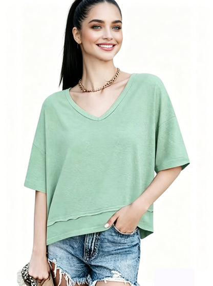 Women's Summer V Neck T Shirts | Casual Short Sleeve Flowy Tops | Cute Loose Fit Basic Tees | Premium Blend Fabric | Flattering V-Neckline