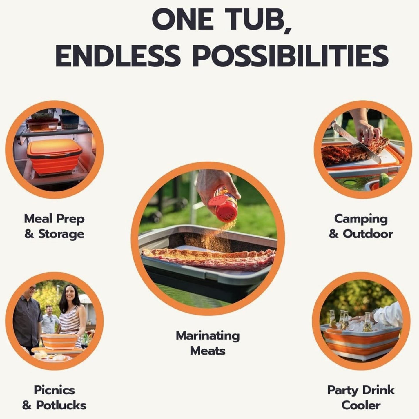 🔥🌡️Last Day Promotion 59% Off🍗🥗BBQ & Meal Prep Tub | Collapsible Prep Tub🍖🏕️
