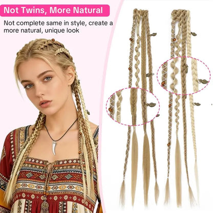 Boho Dreadlock Clip in Hair Extensions with Beads and Charms
