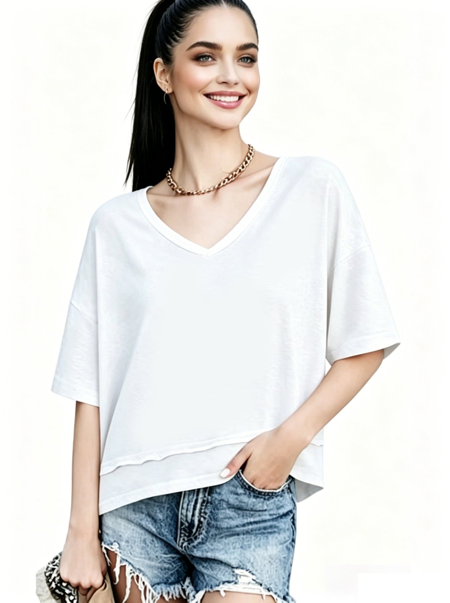 Women's Summer V Neck T Shirts | Casual Short Sleeve Flowy Tops | Cute Loose Fit Basic Tees | Premium Blend Fabric | Flattering V-Neckline