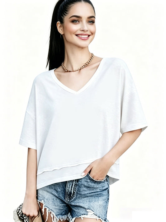 Women's Summer V Neck T Shirts | Casual Short Sleeve Flowy Tops | Cute Loose Fit Basic Tees | Premium Blend Fabric | Flattering V-Neckline