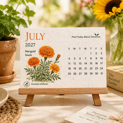 GrowBloom™ 2027 Plantable Seed Calendar – Eco-Friendly Seed Paper Calendar with 12 Monthly Designs