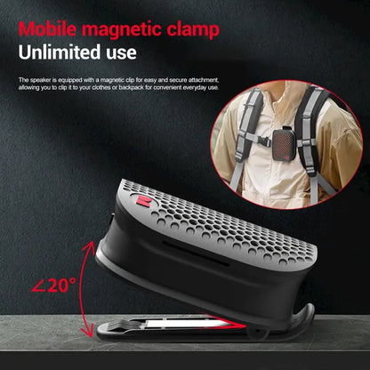🔥80g Ultra-Light Magnetic Clip-On Speaker – IPX7 Waterproof & TWS Stereo for Outdoor & Travel