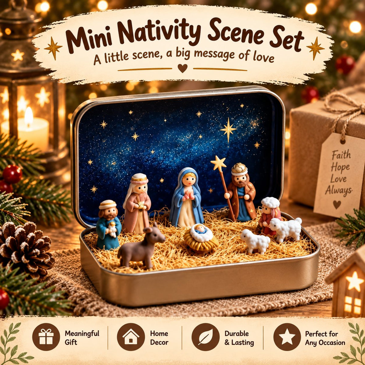 🔥Last Day 50% OFF - ✝️ Religious Pocket-Size Mini Nativity Scene Set with Storage Box