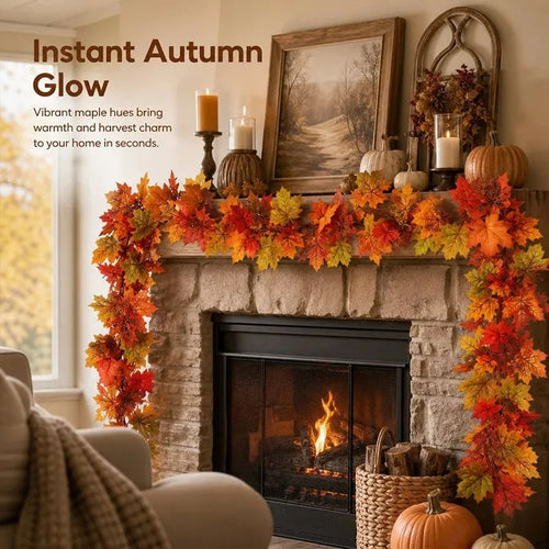 🔥Last Day 60% OFF🍁Lighted Autumn Maple Leaf Garland- Warm LED Fall Mantel, Window & Doorway Decor🍂