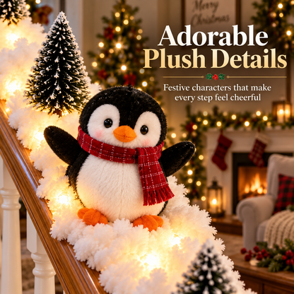 Playful Penguin Snowy Stair Railing Decor