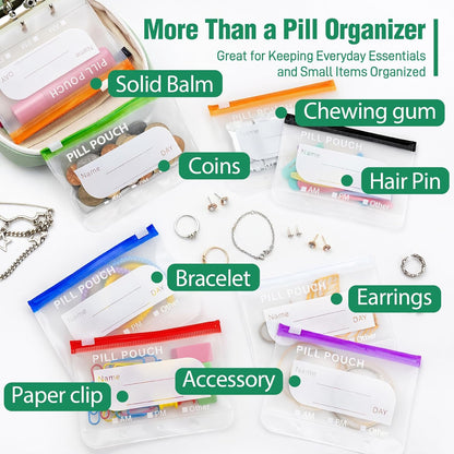 🏆Flash Sale⚡Waterproof Pill Organizer Pouch Set – 14 Removable, Color-Coded Bags, Easy to Label & Refill🔥