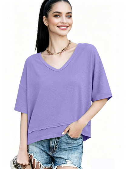 Women's Summer V Neck T Shirts | Casual Short Sleeve Flowy Tops | Cute Loose Fit Basic Tees | Premium Blend Fabric | Flattering V-Neckline