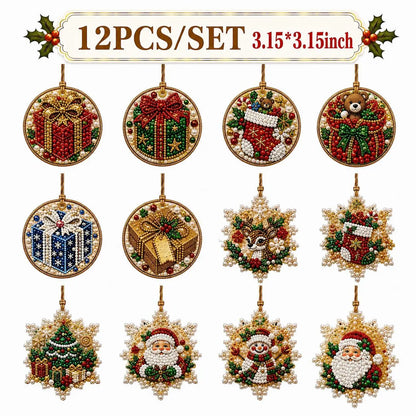 Christmas DIY Diamond Painting Ornaments Kit (12-Piece) – Xmas Tree Hanging Craft Decoration