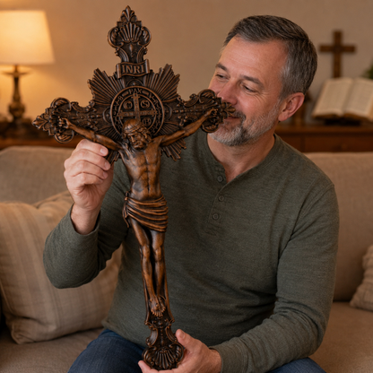 St. Benedict Exorcism Cross wood carved - Bless you and your family
