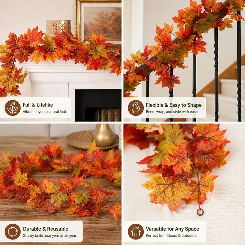 🔥Last Day 60% OFF🍁Lighted Autumn Maple Leaf Garland- Warm LED Fall Mantel, Window & Doorway Decor🍂