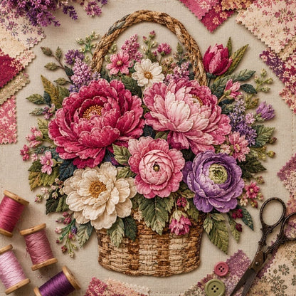 🔥HOT SALE 69% OFF - 🌸Floral Basket Patchwork DIY Kit | 3D Layered Fabric Flower Art Craft for Home Decor & Gifts