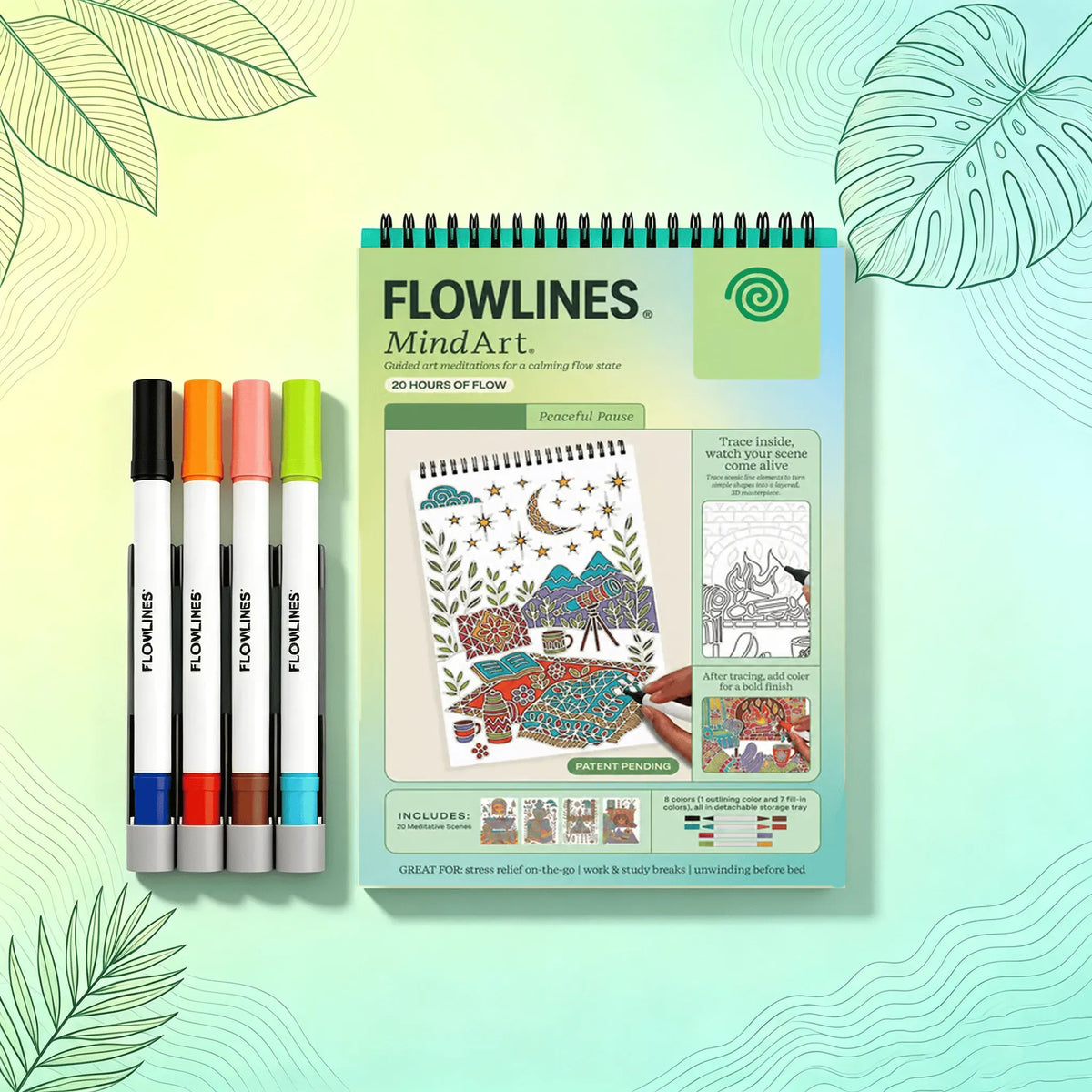 🌿 Guided Flow Art Coloring Pad with Double-Sided Markers 🎨