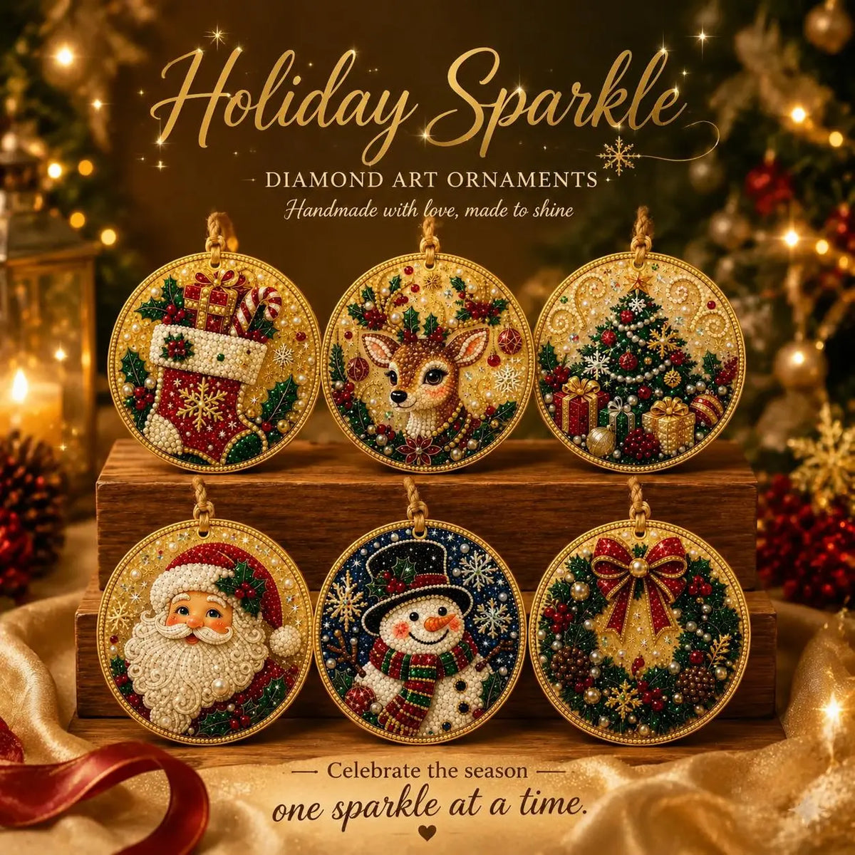 Christmas DIY Diamond Painting Ornaments Kit (12-Piece) – Xmas Tree Hanging Craft Decoration