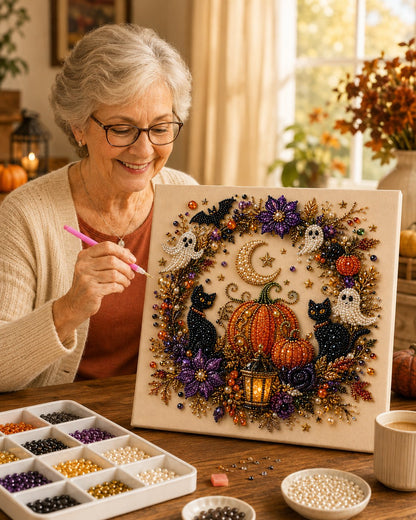 💥 Last Day 49% OFF – 🧙‍♀️✨ Halloween Pearl Art DIY Kit – Turn Tiny Pearls into Spooky-Cute Magic