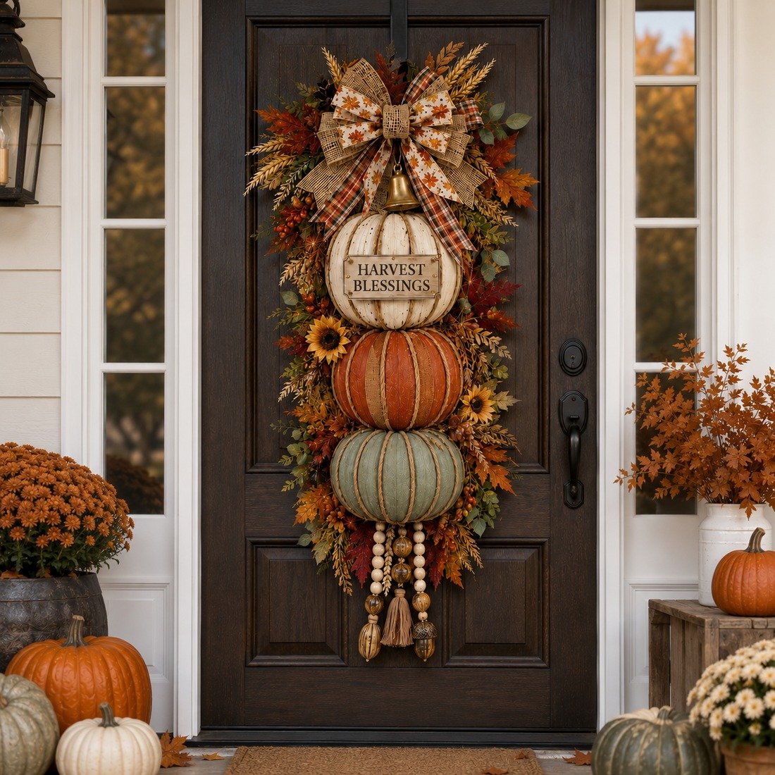 🎁 Last Day 50% OFF✨-🎄Lighted Stacked Pumpkin Fall Door Decorfor Cozy Autumn Home Entryway Charm 🍂