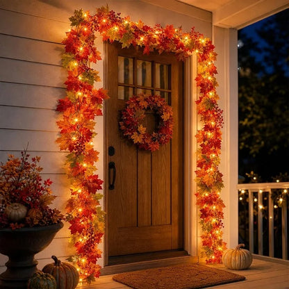 🔥Last Day 60% OFF🍁Lighted Autumn Maple Leaf Garland- Warm LED Fall Mantel, Window & Doorway Decor🍂