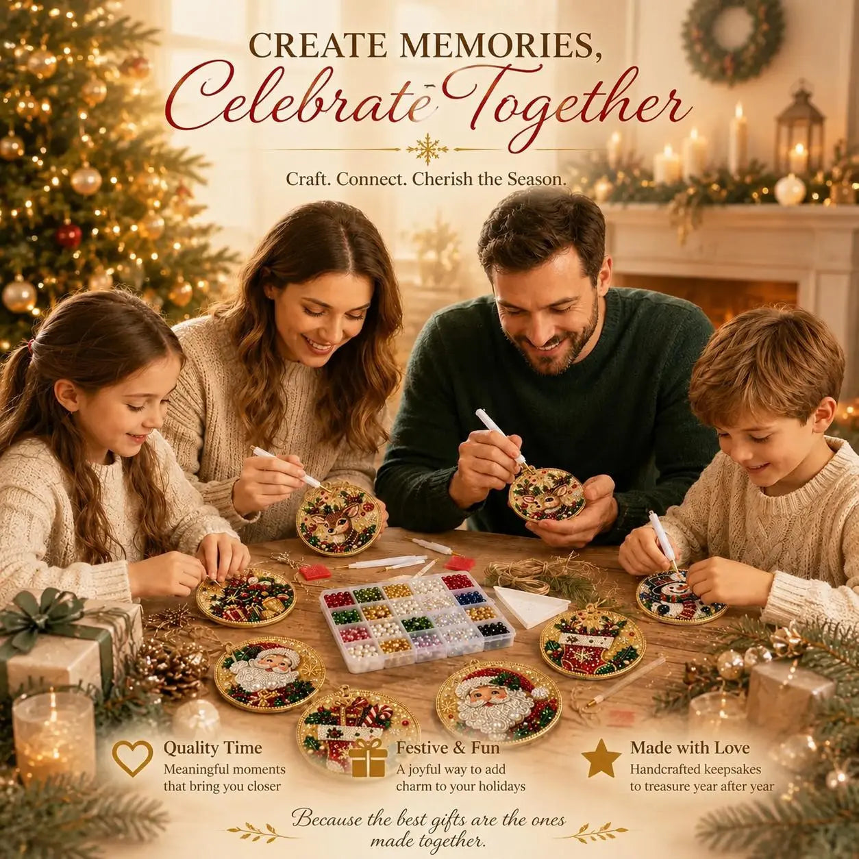 Christmas DIY Diamond Painting Ornaments Kit (12-Piece) – Xmas Tree Hanging Craft Decoration