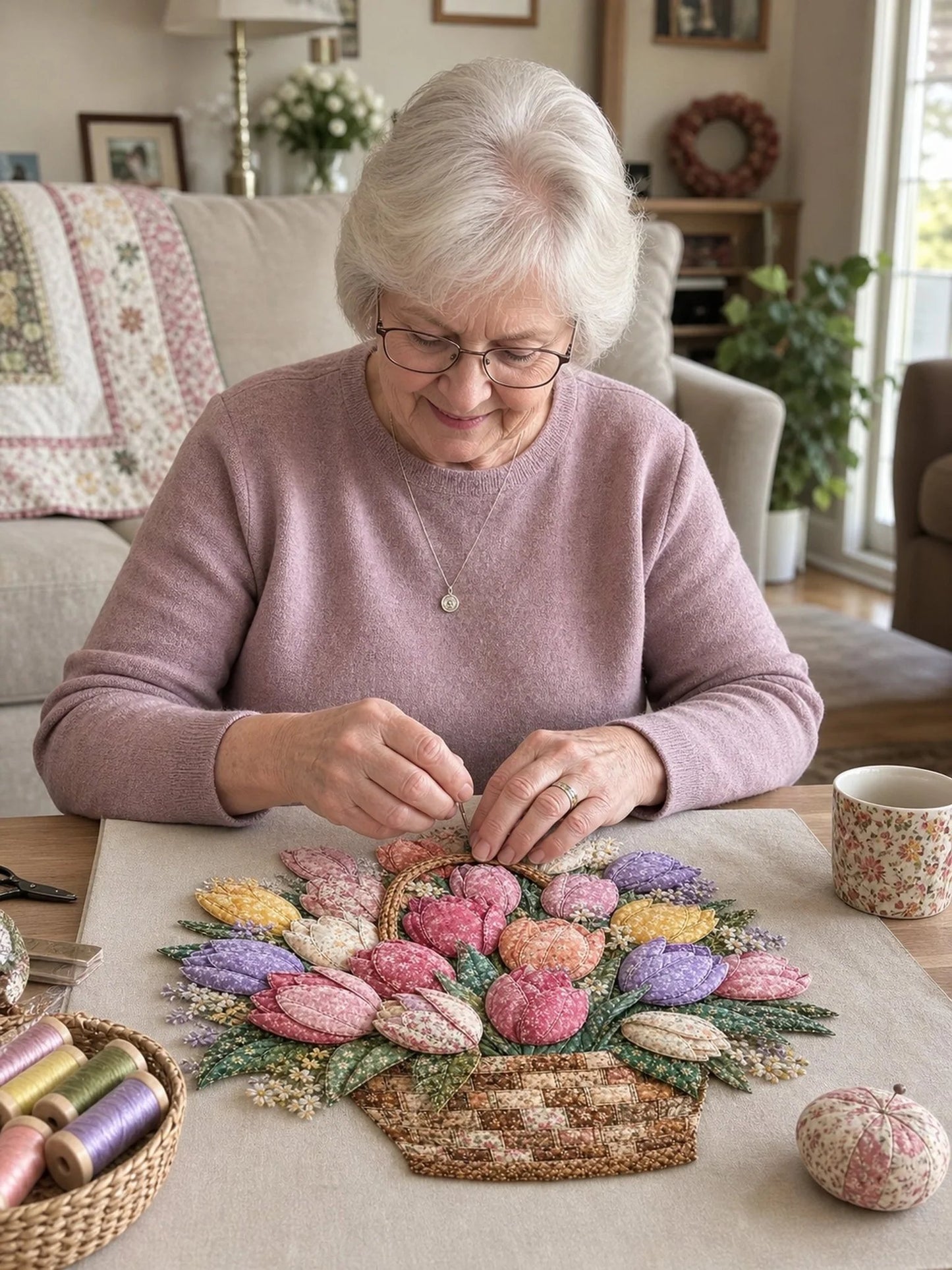 🔥HOT SALE 69% OFF - 🌸Floral Basket Patchwork DIY Kit | 3D Layered Fabric Flower Art Craft for Home Decor & Gifts