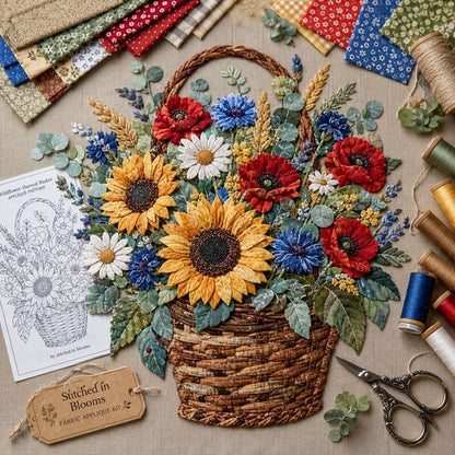 🔥HOT SALE 69% OFF - 🌸Floral Basket Patchwork DIY Kit | 3D Layered Fabric Flower Art Craft for Home Decor & Gifts
