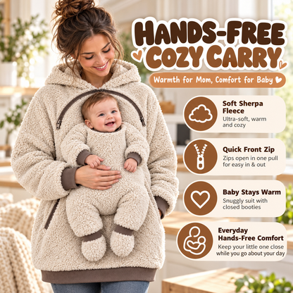 🧸 Sherpa Babywearing Hoodie – Cozy Hands-Free Snuggle Jacket with Built-In Support Seat, Warm Baby
