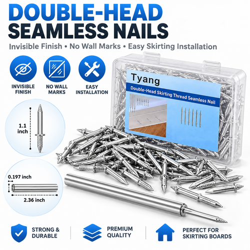 ✨Double-Head Skirting Thread Seamless Nail, Skirting Line Without Marks Nail, Invisible Security Screws Equipped with Nail Specific Sleeve Tool