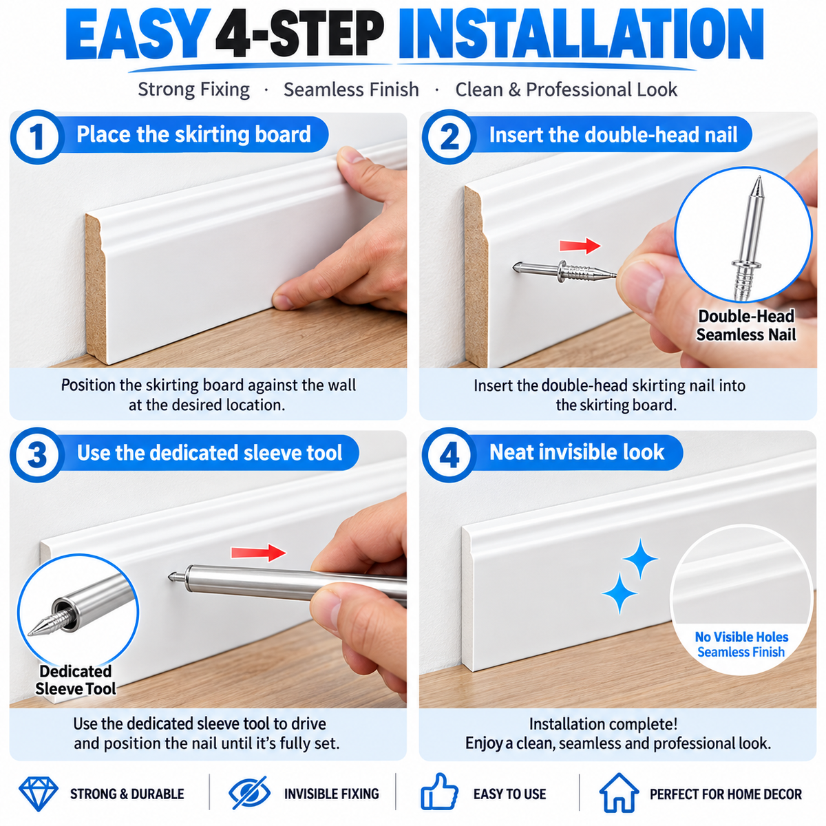✨Double-Head Skirting Thread Seamless Nail, Skirting Line Without Marks Nail, Invisible Security Screws Equipped with Nail Specific Sleeve Tool