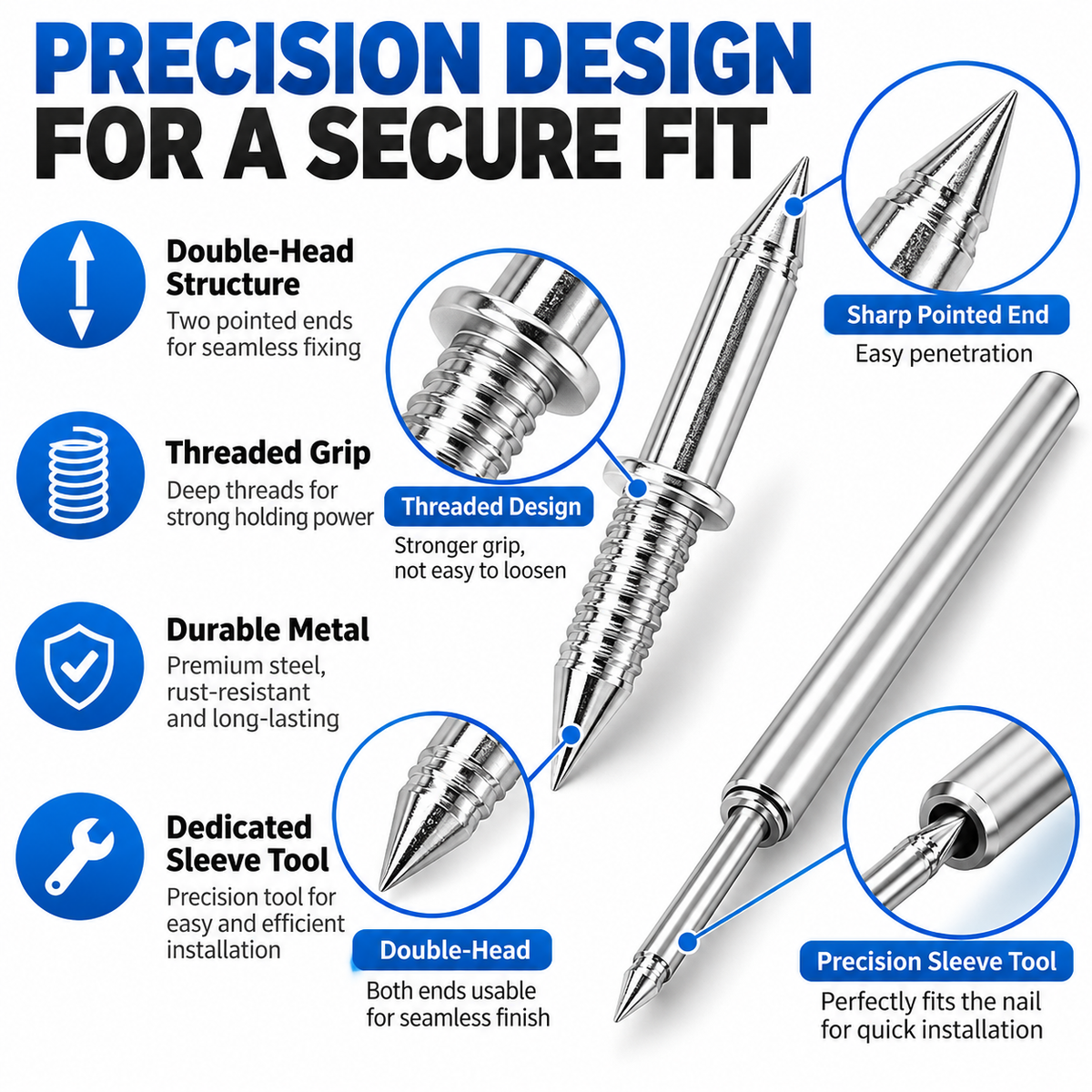 ✨Double-Head Skirting Thread Seamless Nail, Skirting Line Without Marks Nail, Invisible Security Screws Equipped with Nail Specific Sleeve Tool
