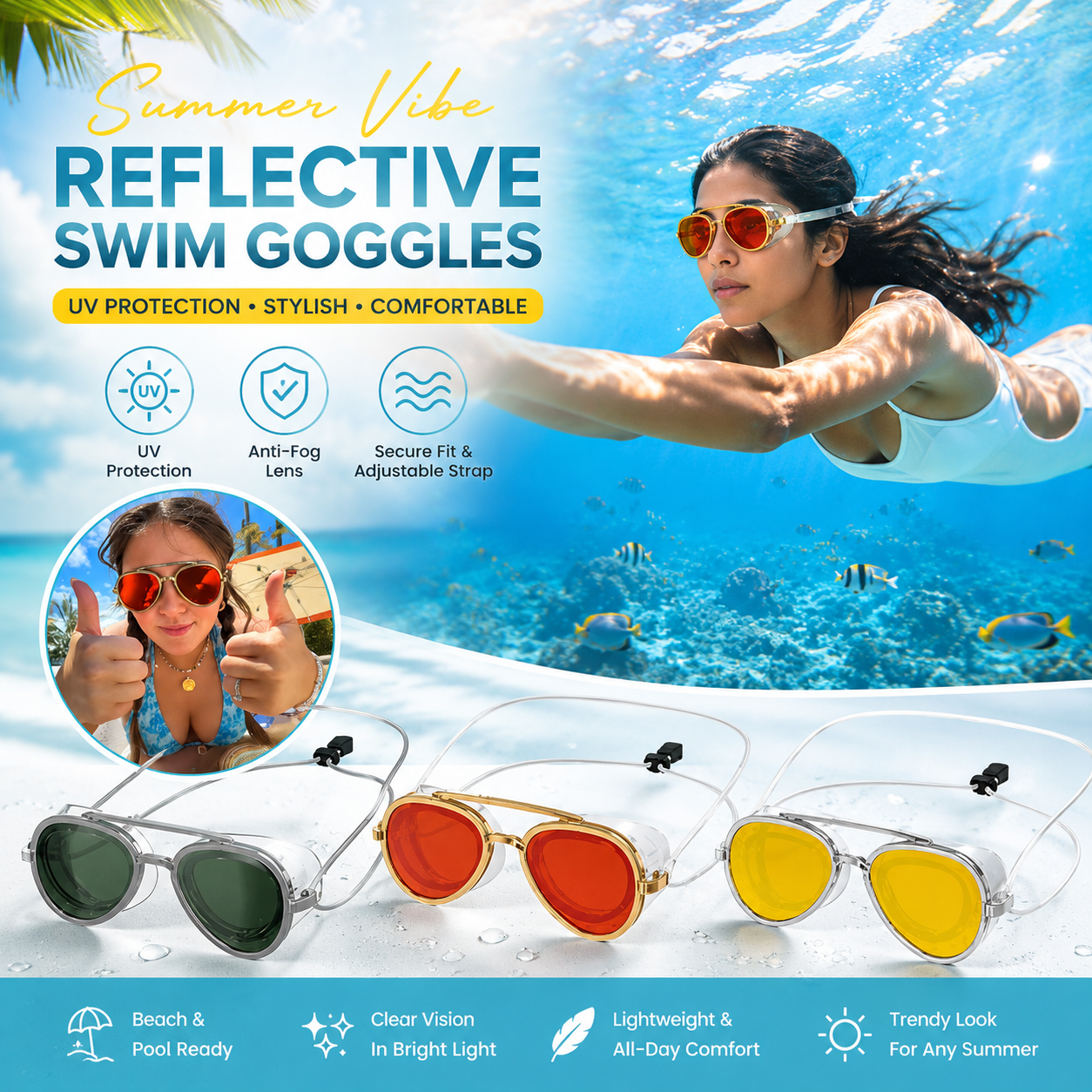 🌞LIMITED-TIME 50% OFF - 😎✨ SummerVibe Reflective Swim Goggles