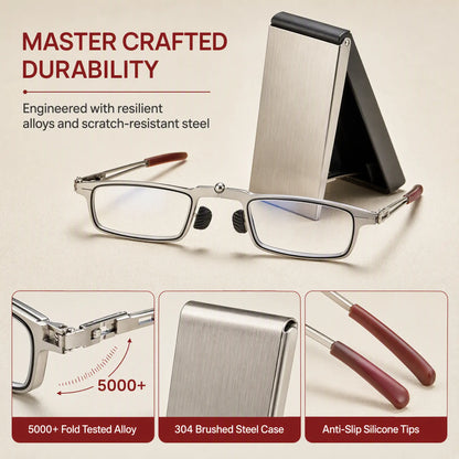 Ultra-Slim Foldable Reading Glasses – Pocket Readers with Phone-Attachable Metal Case