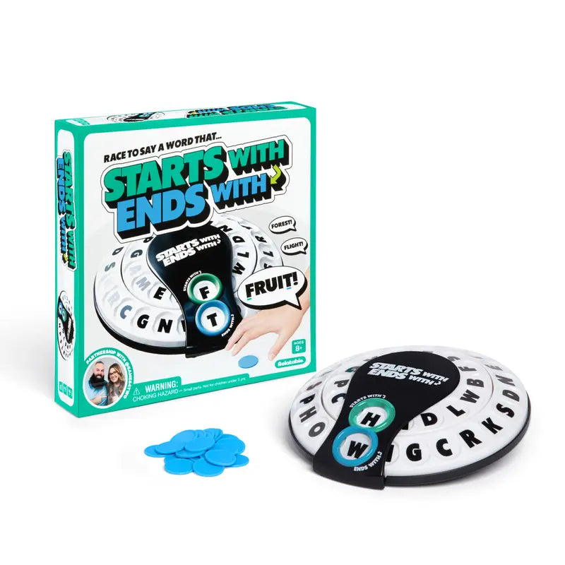 Starts With Ends With Word Game - Family Board Game with Spinner and Tokens