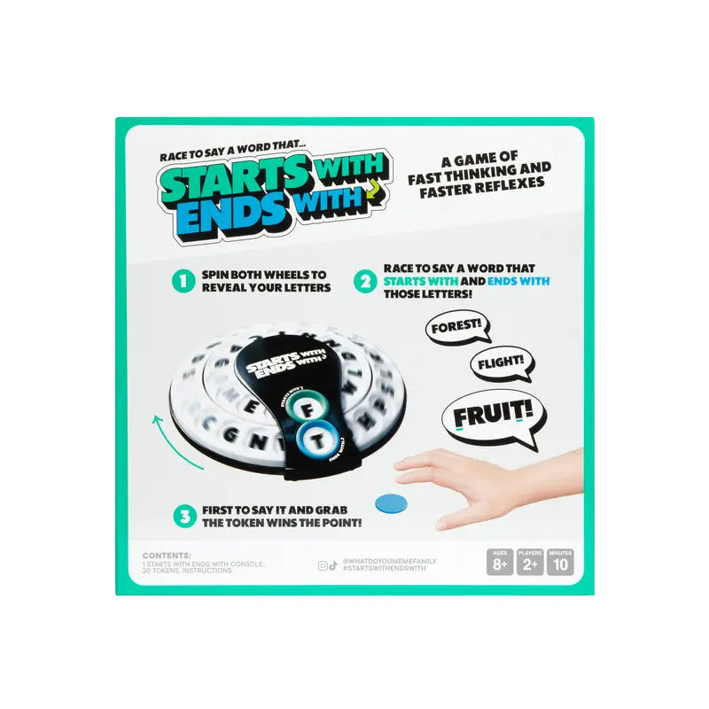 Starts With Ends With Word Game - Family Board Game with Spinner and Tokens