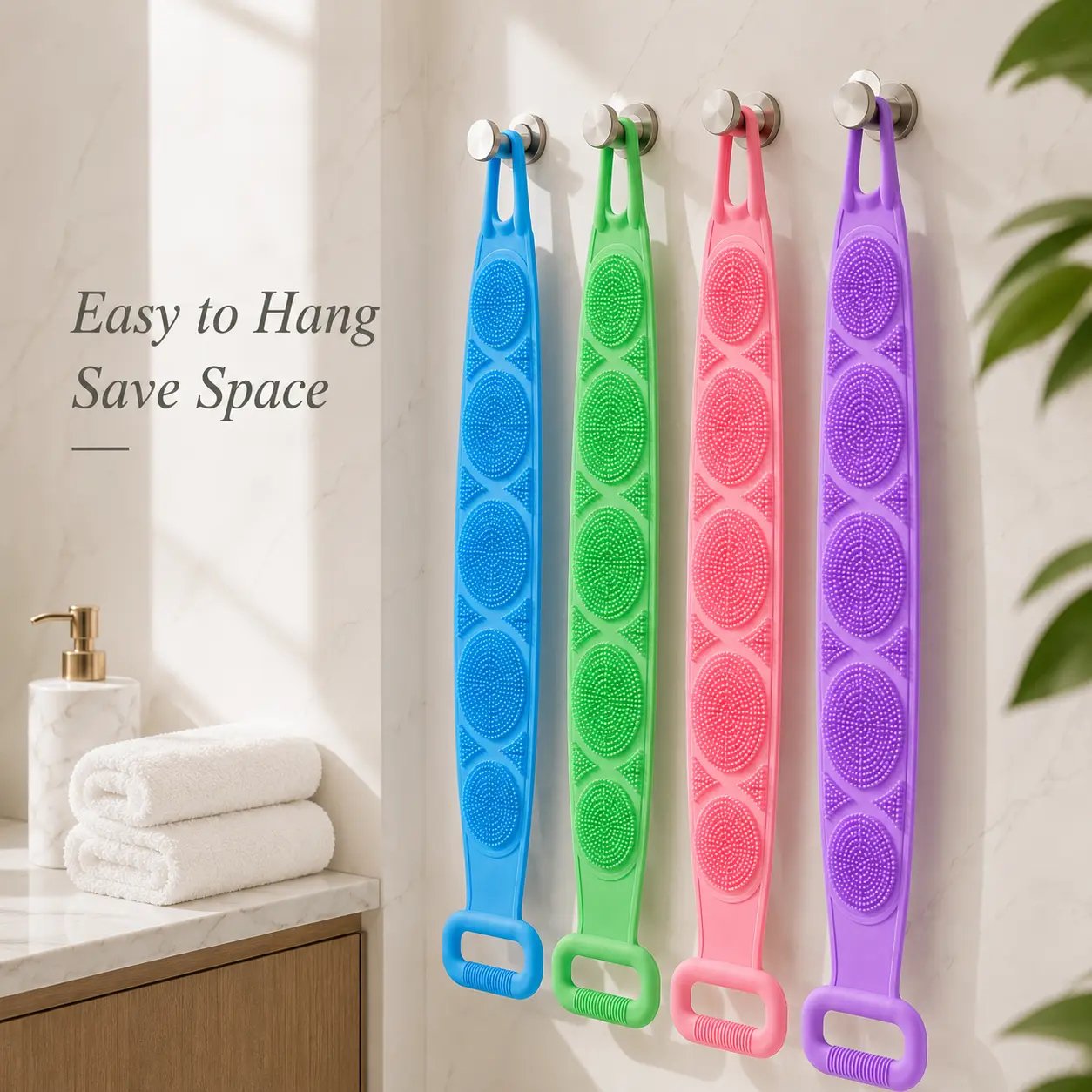 2-Pack Silicone Exfoliating Back Scrubber & Bath Brush with Handles