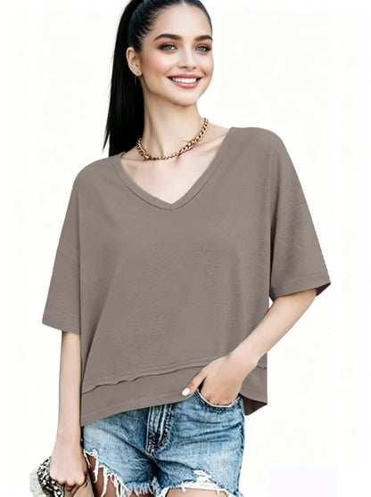 Women's Summer V Neck T Shirts | Casual Short Sleeve Flowy Tops | Cute Loose Fit Basic Tees | Premium Blend Fabric | Flattering V-Neckline