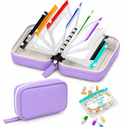 🏆Flash Sale⚡Waterproof Pill Organizer Pouch Set – 14 Removable, Color-Coded Bags, Easy to Label & Refill🔥