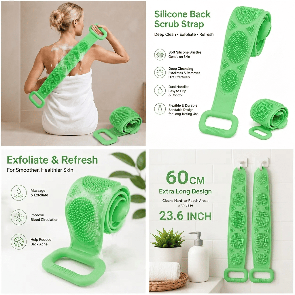 2-Pack Silicone Exfoliating Back Scrubber & Bath Brush with Handles