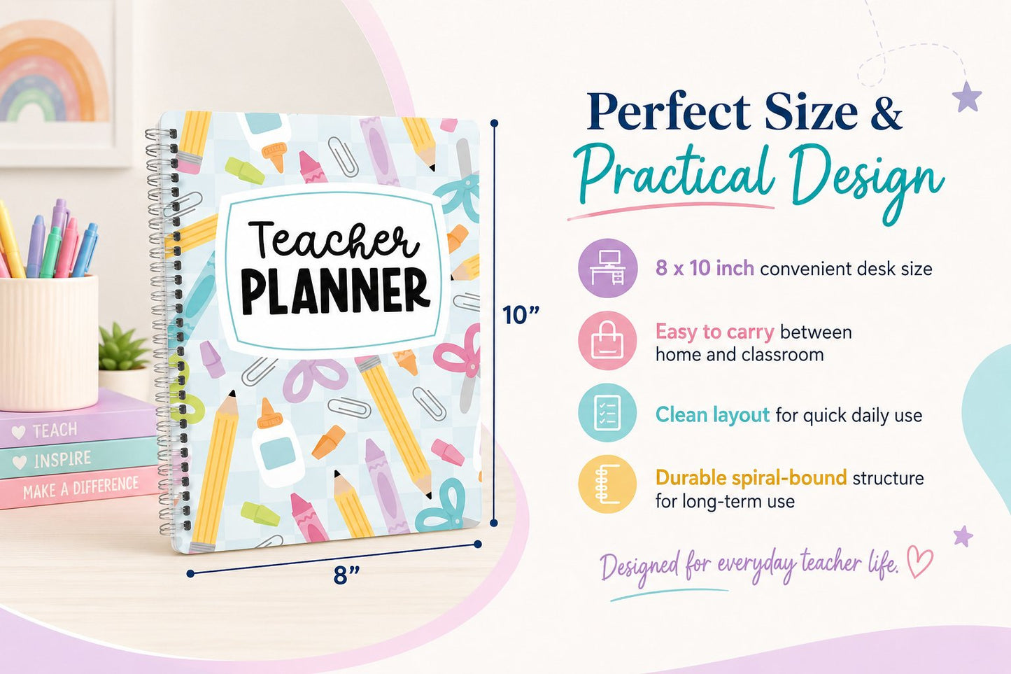 🍎 Undated Teacher Planner 2026–2027 | Weekly & Monthly Classroom Organizer for Lesson Planning, Scheduling & Teacher Productivity