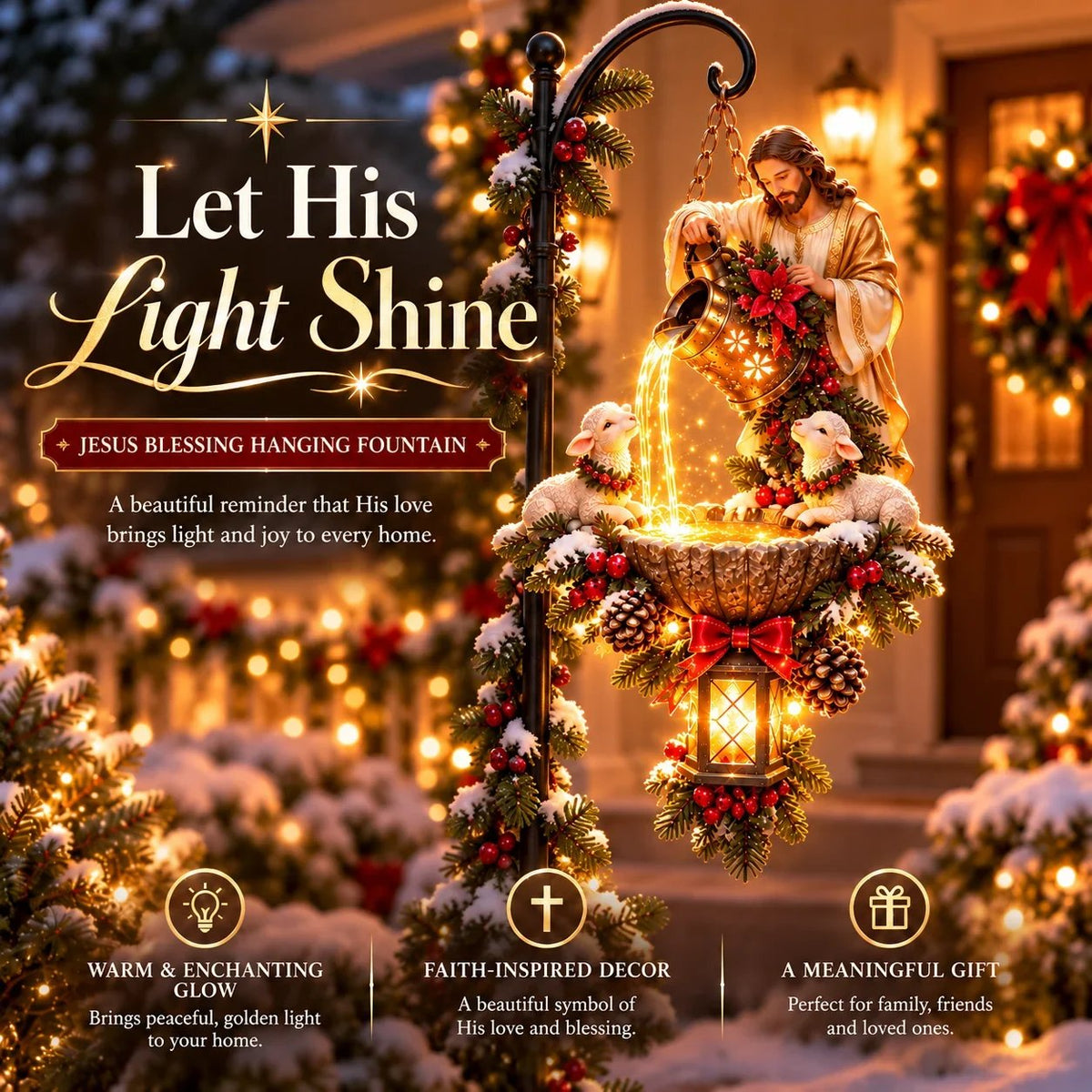 ✝️ Jesus Blessing Lighted Hanging FountainTM – Christian Christmas Garden Decor