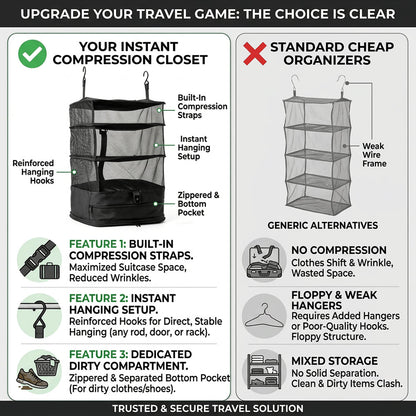 🧳 Travel Hanging Closet Organizer Bag with Hooks & Compression Straps