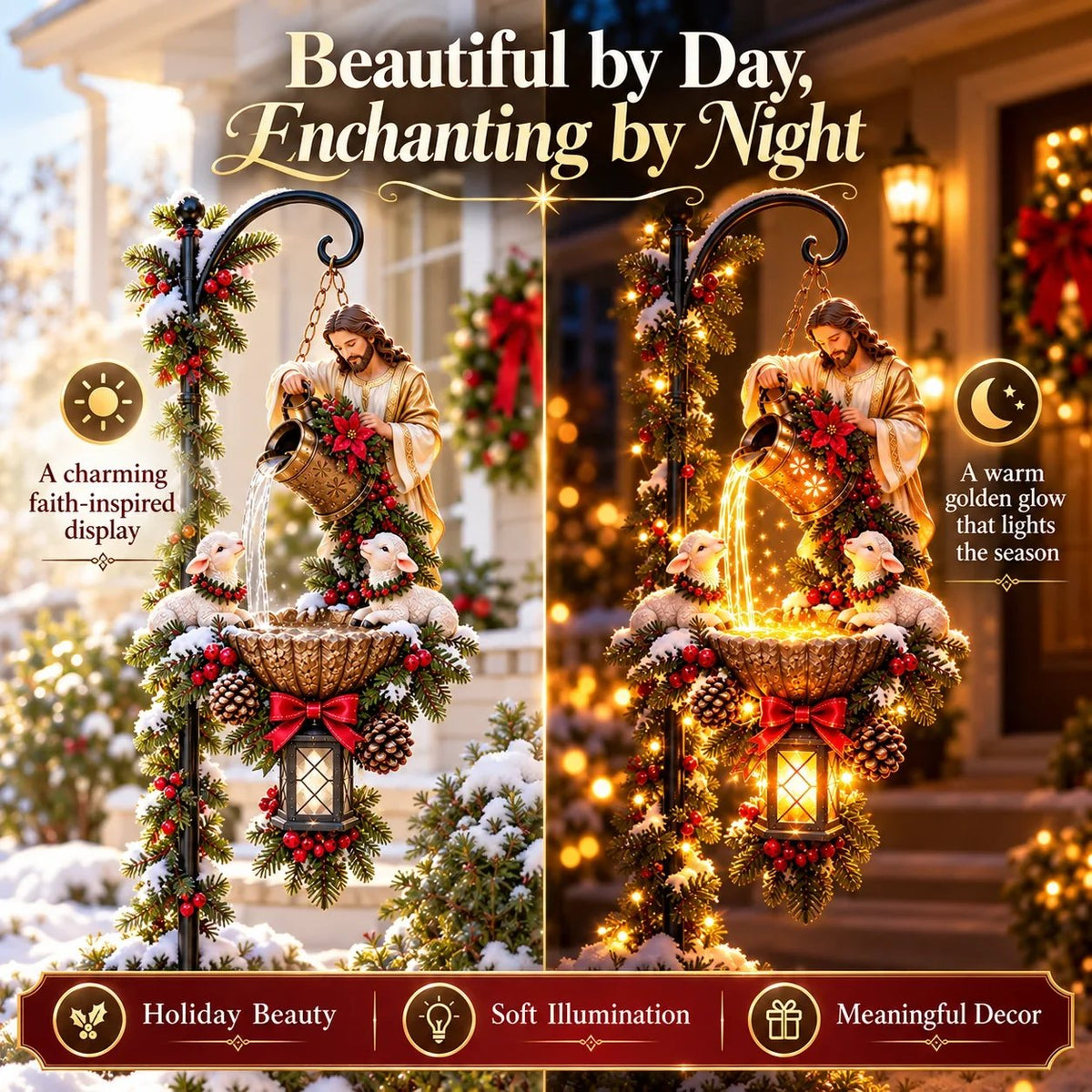 ✝️ Jesus Blessing Lighted Hanging FountainTM – Christian Christmas Garden Decor
